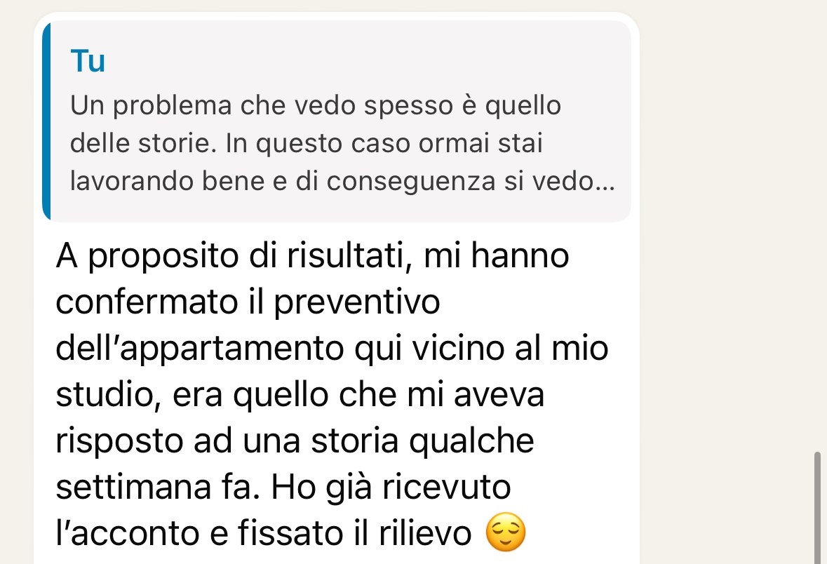 Screenshot WhatsApp: cliente arrivato da una storia Instagram